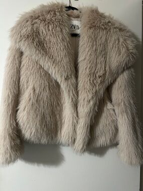 Zara Taupe Faux Fur Teddy Jacket - Plush Short Coat